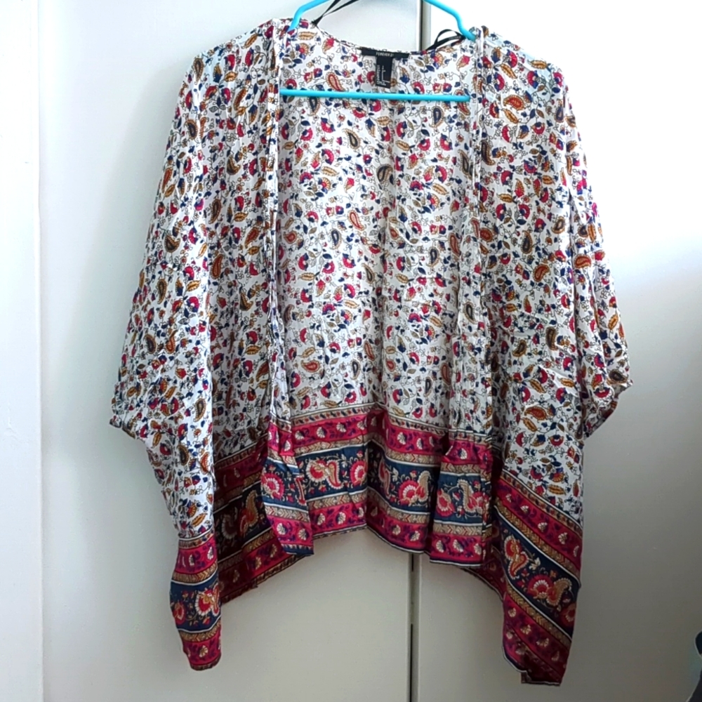 Paisley print short sleeve kimono